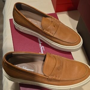 Salvatore Ferragamo Brown Leather Slip-Ons